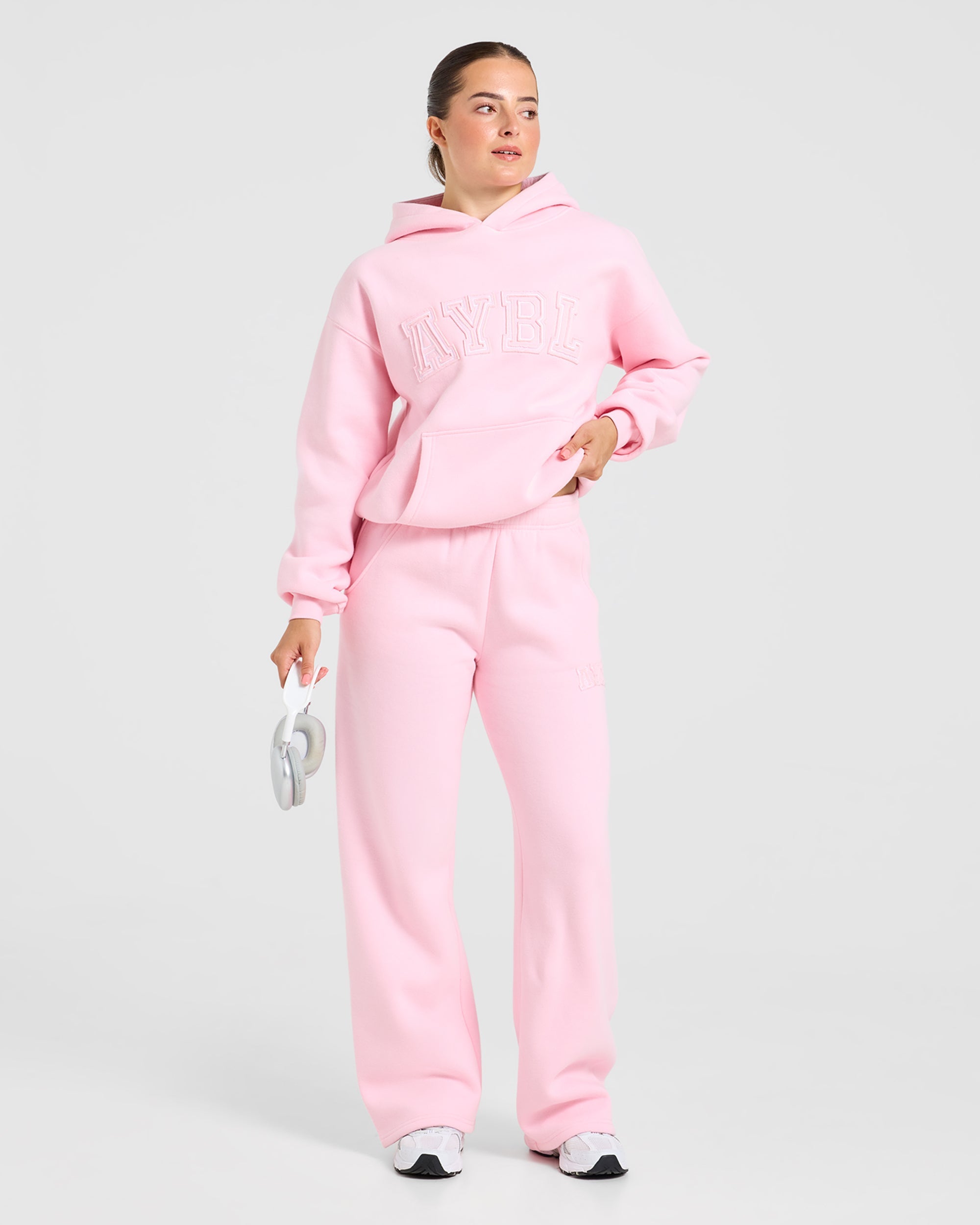 Varsity Applique Oversized Hoodie - Baby Rose