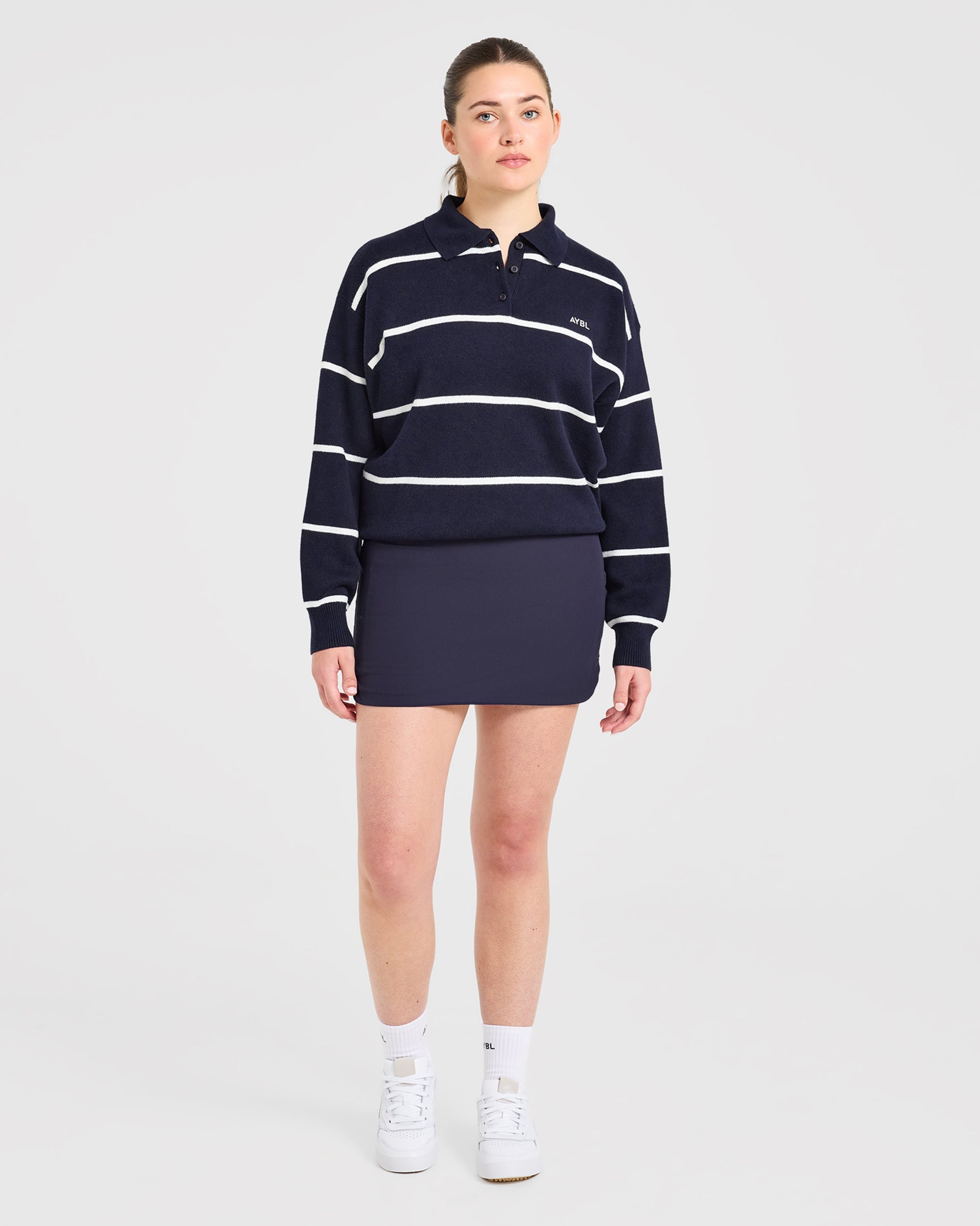 Signature Relaxed Knitted Polo - Navy/Blanc