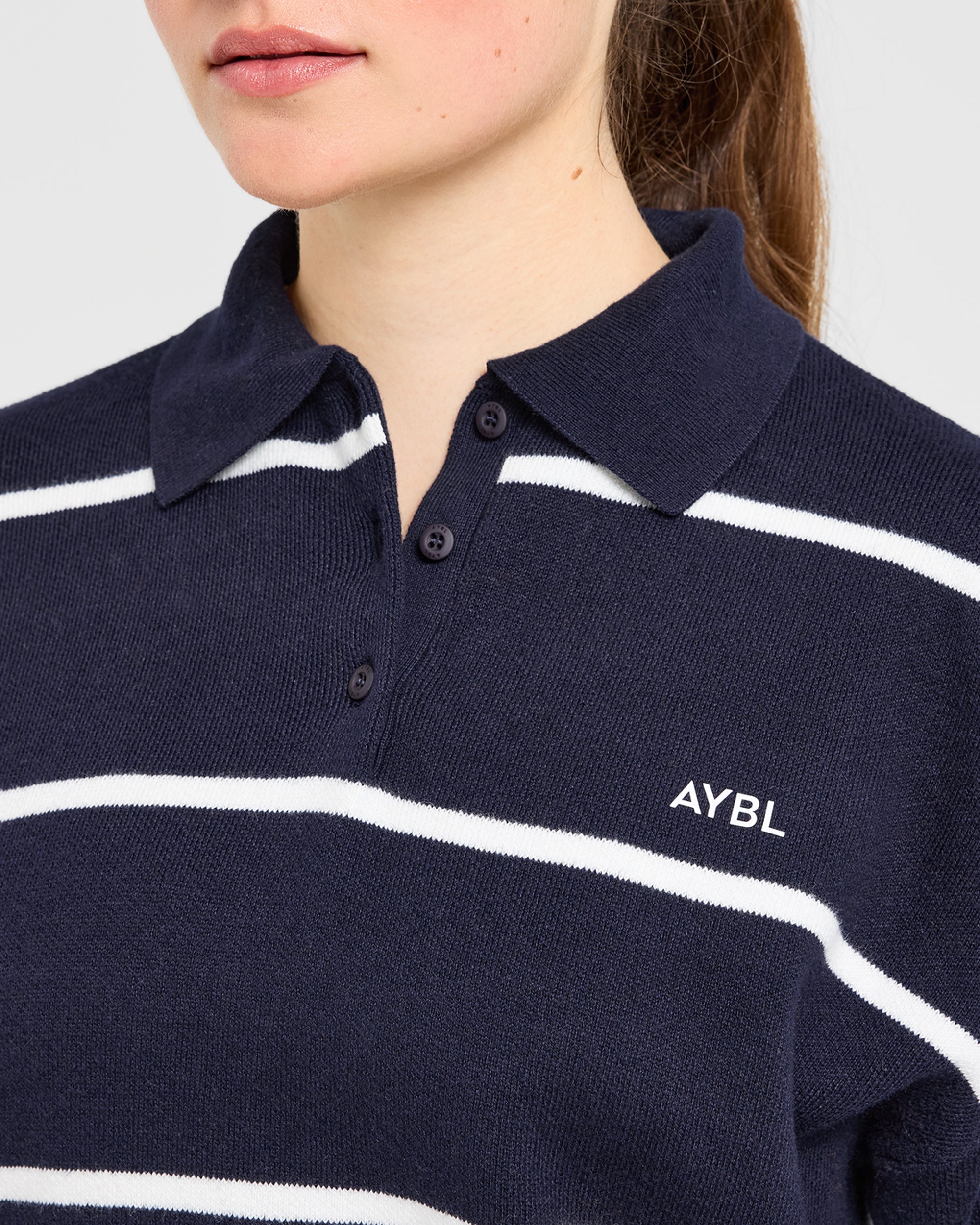 Signature Relaxed Knitted Polo - Navy/Blanc