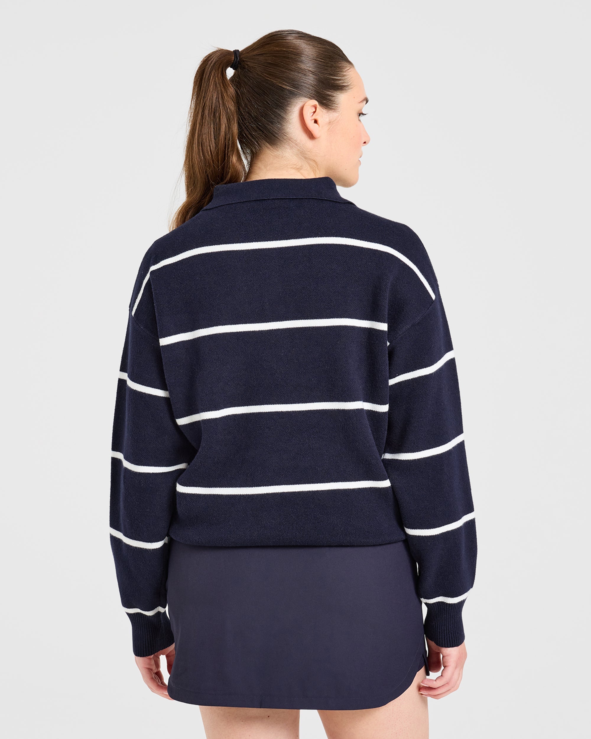 Signature Relaxed Knitted Polo - Navy/Blanc