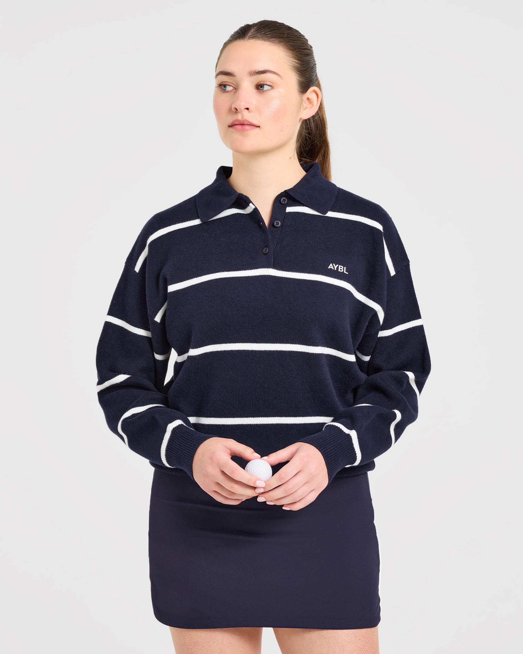 Signature Relaxed Knitted Polo - Navy/Blanc