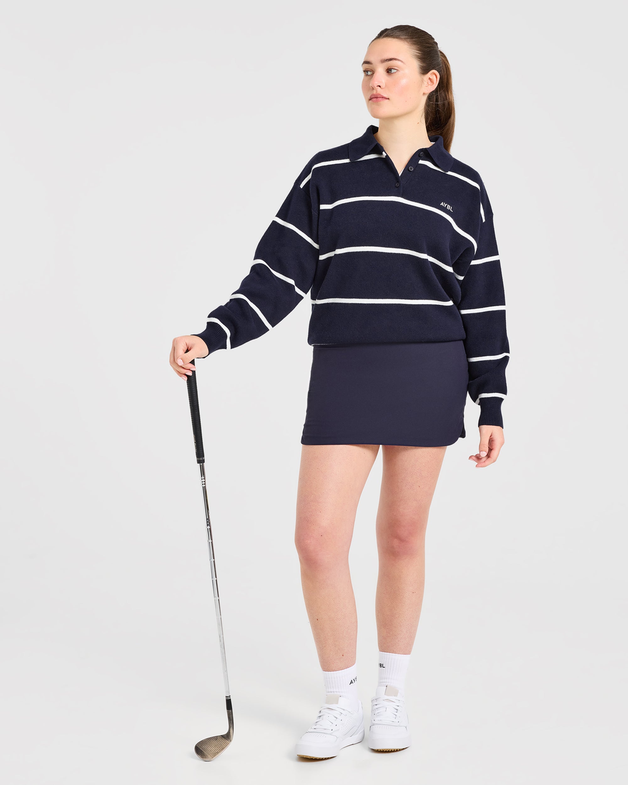 Signature Relaxed Knitted Polo - Navy/Blanc