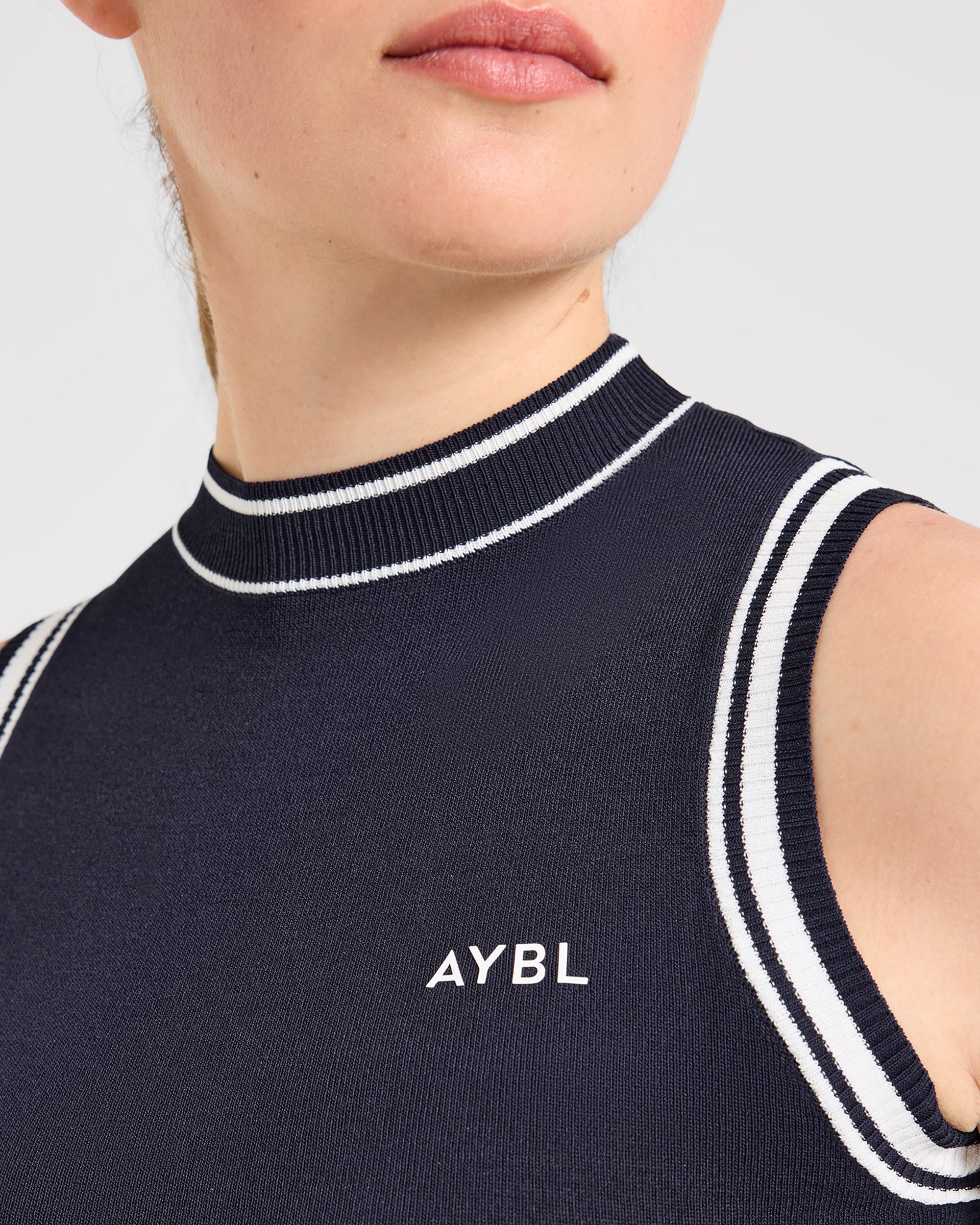 Classic Knitted High Neck Vest - Navy