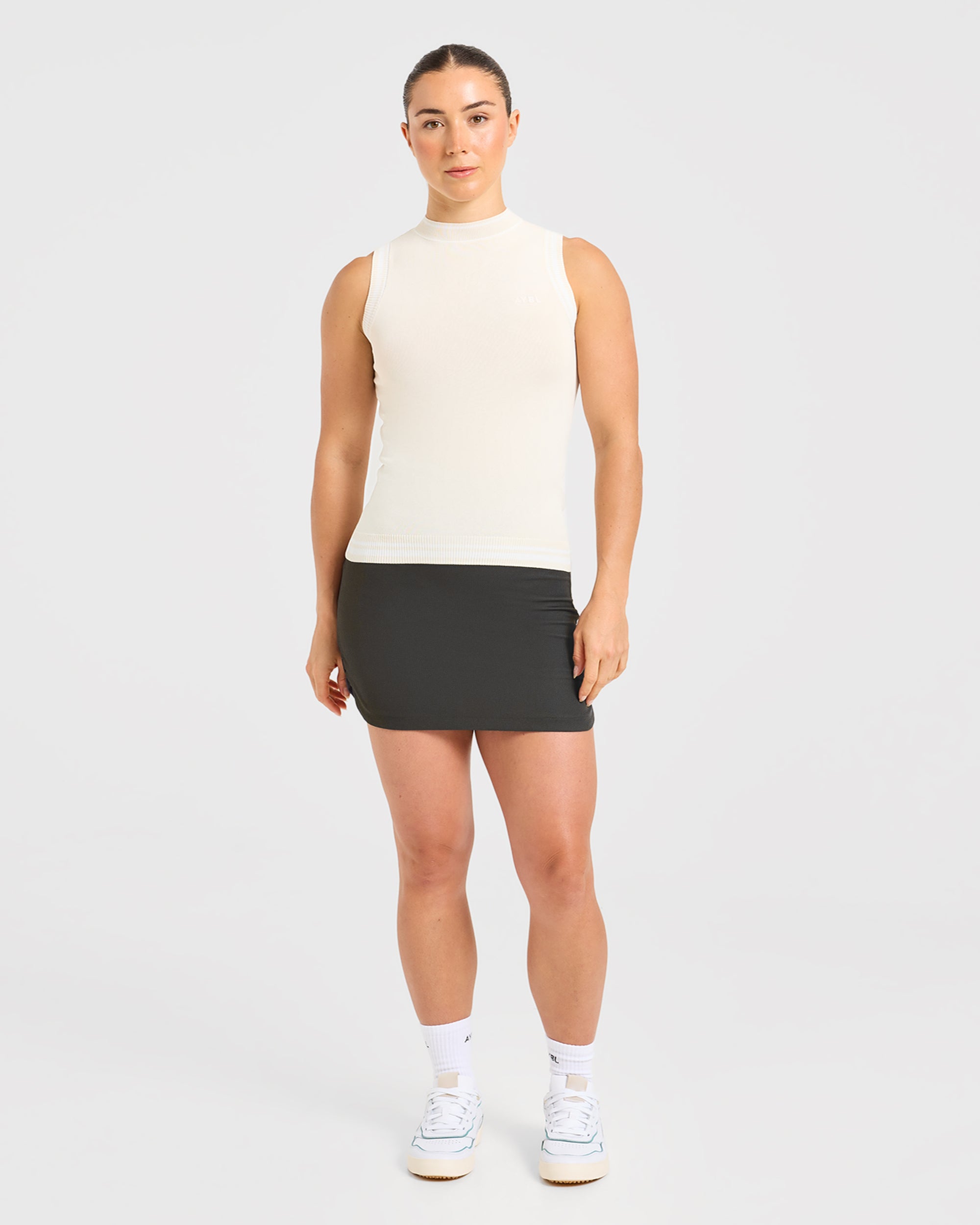Classic Knitted High Neck Vest - Beige