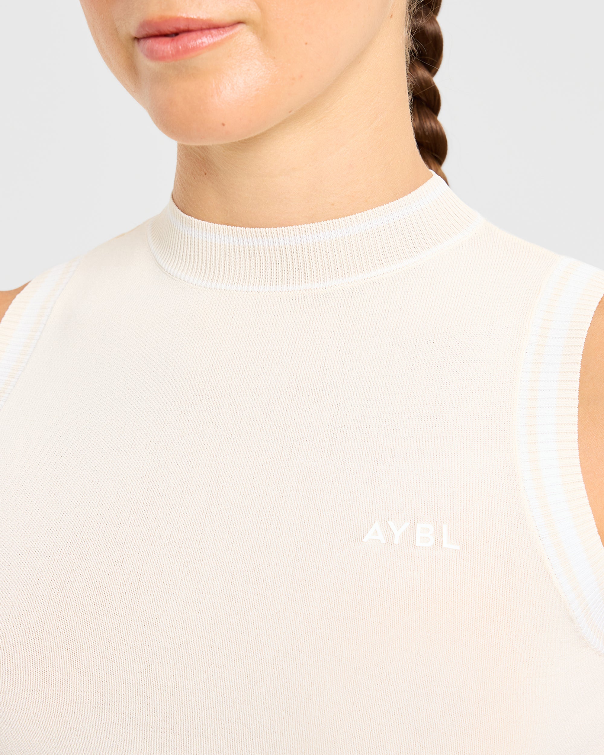 Classic Knitted High Neck Vest - Beige