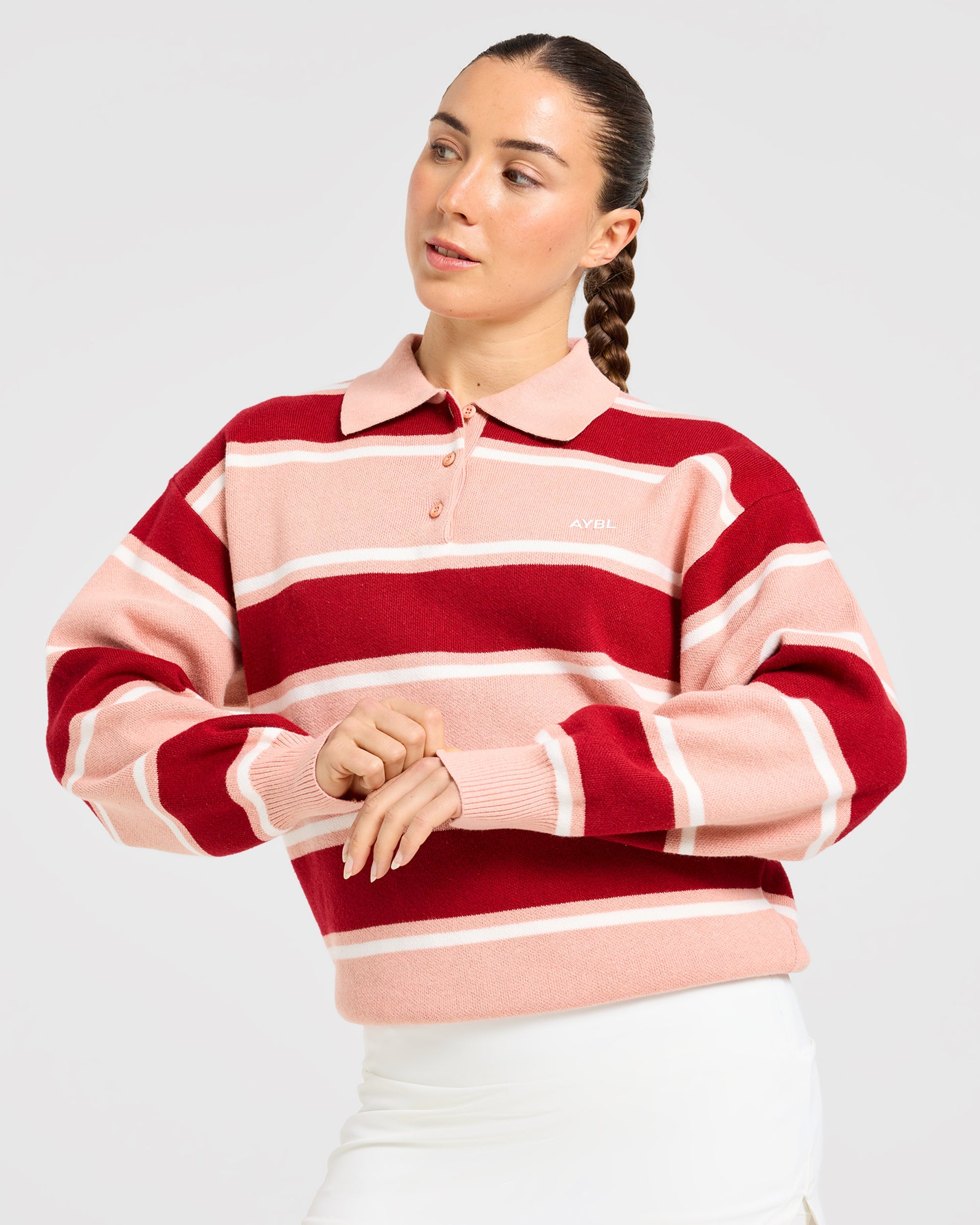 Signature Relaxed Knitted Polo - Burgundy/Rose